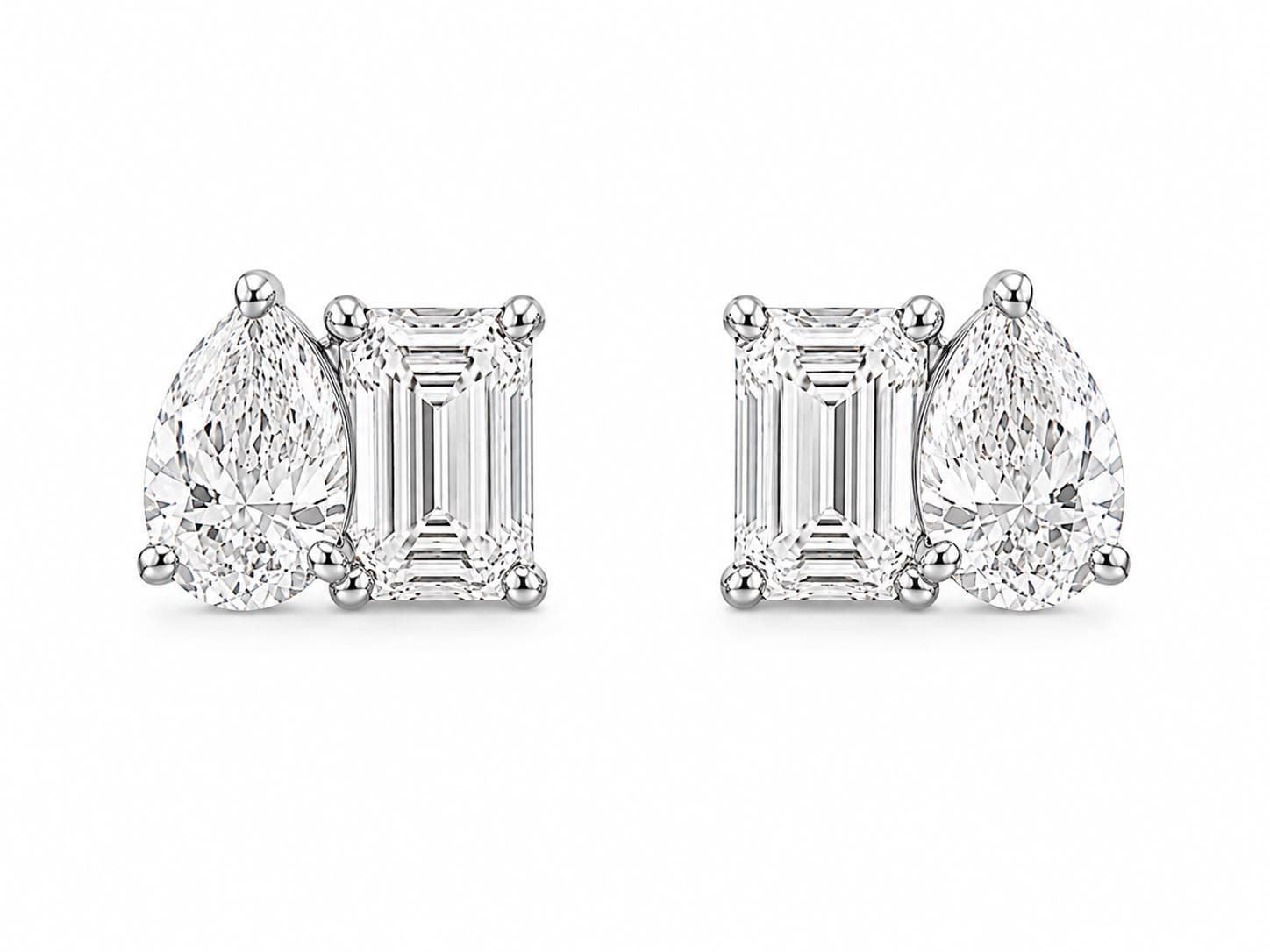 Aretes Toi et Moi — Oro blanco 18k, Pera + esmeralda
